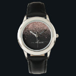 Reloj De Pulsera Monograma monograma de guion de Purpurina rosa de<br><div class="desc">Oro negro y Rosa - Rubor Pink Sparkle Purpurina Script Monograma Watch. Esto hace que el dulce perfecto cumpleaños 16,  boda,  ducha de novia,  aniversario,  ducha de bebé o fiesta de soltera sea regalo para alguien que ama el lujo glam y los estilos de moda.</div>
