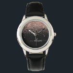 Reloj De Pulsera Monograma monograma de guion de Purpurina rosa de<br><div class="desc">Oro negro y Rosa - Rubor Pink Sparkle Purpurina Script Monograma Watch. Esto hace que el dulce perfecto cumpleaños 16,  boda,  ducha de novia,  aniversario,  ducha de bebé o fiesta de soltera sea regalo para alguien que ama el lujo glam y los estilos de moda.</div>