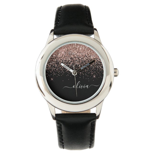 Reloj De Pulsera Monograma monograma de guion de Purpurina rosa de  (Anverso)