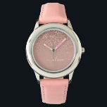 Reloj De Pulsera Monograma monograma de guion de Purpurina rosa de<br><div class="desc">Oro Rosa - Reloj de nombres de monograma del Purpurina de chispas rosadas de Rubor. Esto hace que el dulce perfecto cumpleaños 16,  boda,  ducha de novia,  aniversario,  ducha de bebé o fiesta de soltera sea regalo para alguien que ama el lujo glam y los estilos de moda.</div>