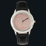 Reloj De Pulsera Monograma monograma de guion de Purpurina rosa de<br><div class="desc">Oro Rosa - Reloj de nombres de monograma del Purpurina de chispas rosadas de Rubor. Esto hace que el dulce perfecto cumpleaños 16,  boda,  ducha de novia,  aniversario,  ducha de bebé o fiesta de soltera sea regalo para alguien que ama el lujo glam y los estilos de moda.</div>