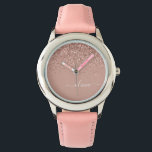 Reloj De Pulsera Monograma monograma de guion de Purpurina rosa de<br><div class="desc">Oro Rosa - Reloj de nombres de monograma del Purpurina de chispas rosadas de Rubor. Esto hace que el dulce perfecto cumpleaños 16,  boda,  ducha de novia,  aniversario,  ducha de bebé o fiesta de soltera sea regalo para alguien que ama el lujo glam y los estilos de moda.</div>