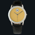 Reloj De Pulsera Monograma negro amarillo mostaza moderna de moda<br><div class="desc">Moderno Monograma Monograma Emblema Clásico Tipografía en Bloque Monograma Sólido Mostaza Fondo Amarillo</div>