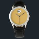 Reloj De Pulsera Monograma negro amarillo mostaza moderna de moda<br><div class="desc">Moderno Monograma Monograma Emblema Clásico Tipografía en Bloque Monograma Sólido Mostaza Fondo Amarillo</div>