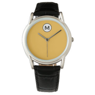 Reloj De Pulsera Monograma negro amarillo mostaza moderna de moda