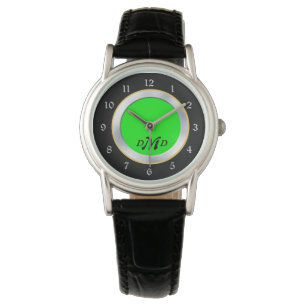 Reloj De Pulsera Monograma negro brillante de plata verde