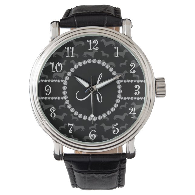 Reloj De Pulsera Monograma negro dachshund (Anverso)