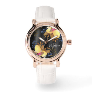 Reloj De Pulsera Monograma negro de Moda limón