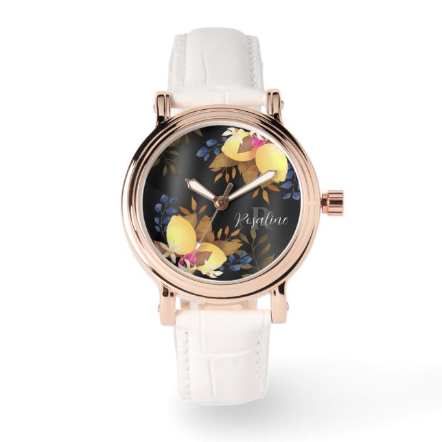 Reloj De Pulsera Monograma negro de Moda limón (Anverso)