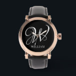 Reloj De Pulsera Monograma negro elegante personalizado inicial<br><div class="desc">Monograma inicial simple y elegante personalizado en tipografía moderna. Un regalo de personalizado perfecto con un toque personal</div>