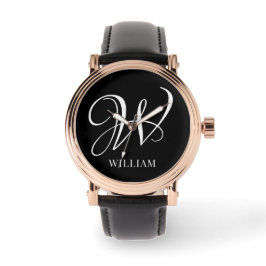 Reloj De Pulsera Monograma negro elegante personalizado inicial