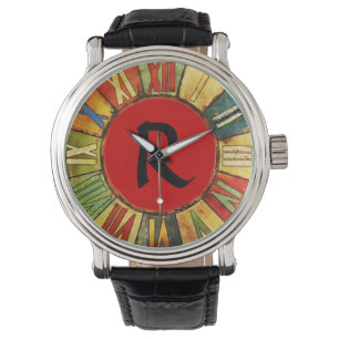 RELOJ DE PULSERA MONOGRAMA NEGRO ROJO DE TIEMPO COLORIDO
