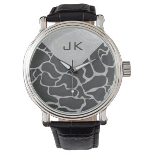 Reloj De Pulsera Monograma negro y gris claro de la jirafa