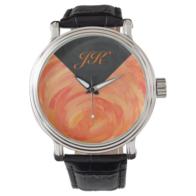 Reloj De Pulsera Monograma negro y Naranja del lago de fuego (Anverso)