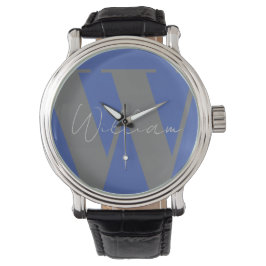 Reloj De Pulsera Monograma nombre azul gris diseño moderno