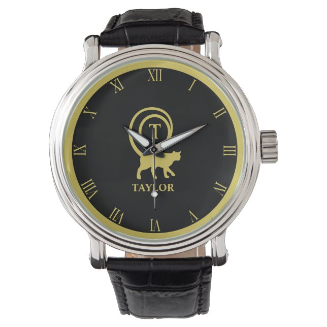 Reloj De Pulsera Monograma Nombre inicial Gato Gato Gatito Gato Gat (Anverso)