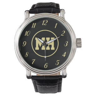 Reloj De Pulsera Monograma Oro Negro Elegante Moderno Inicial