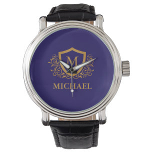 Reloj De Pulsera Monograma personalizado azul marino y oro