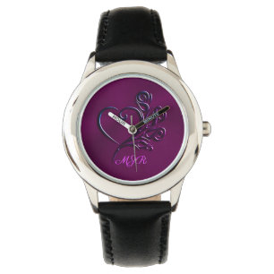 Reloj De Pulsera Monograma personalizado, Corazón Gótico Estilizado