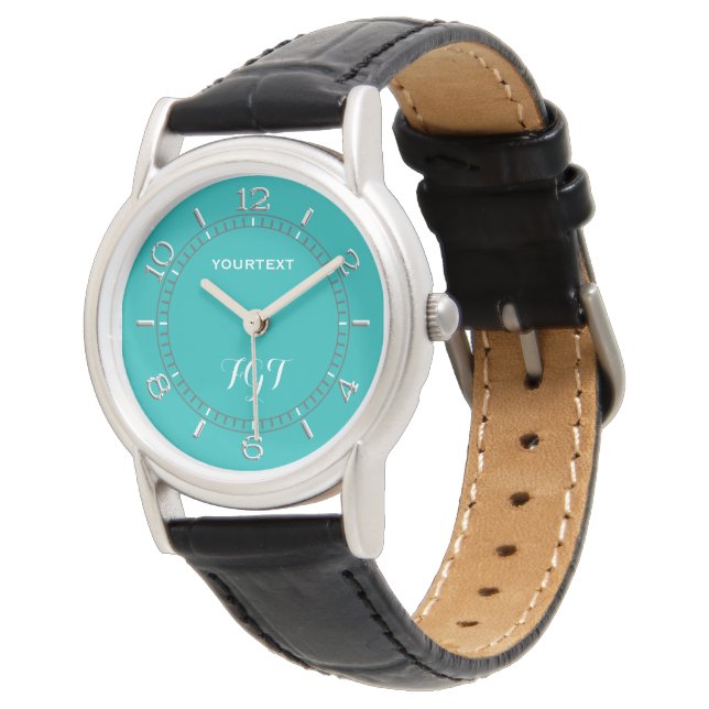 Reloj De Pulsera Monograma personalizado de decoración turquesa de  (Angular)