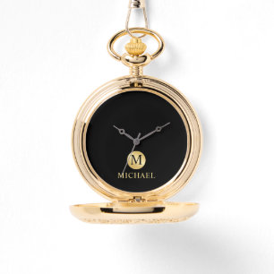 Reloj De Pulsera Monograma personalizado de lujo negro y oro