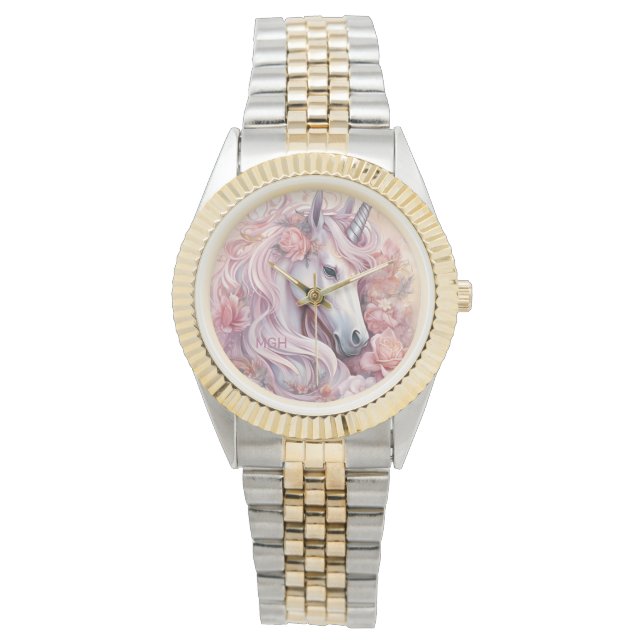 Reloj De Pulsera Monograma personalizado lindo unicornio (Anverso)