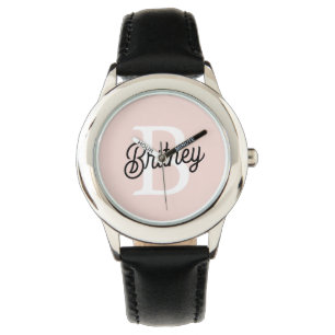 Reloj De Pulsera Monograma personalizado moderno y nombre Pastel ro