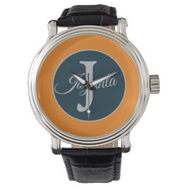Reloj De Pulsera Monograma personalizado naranja gris azul Elegante