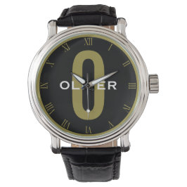 Reloj De Pulsera Monograma Personalizado Negro Dorado Blanco Nombre