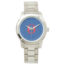 Reloj De Pulsera Monograma personalizado Nombre de guión Azul Blanc