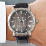 Reloj De Pulsera Monograma personalizado Nombre Granja Rústica<br><div class="desc">Crea tu propio reloj personalizado con tu monograma personalizado y nombra sobre un fondo rústico de madera estilo casa de campo. Puede agregar fácilmente más texto o imágenes,  fuentes personalizares y fondo.</div>