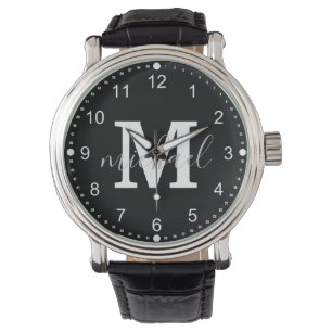 Reloj De Pulsera monograma personalizado para hombres en blanco y n