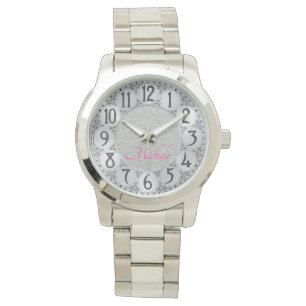 Reloj De Pulsera Monograma plateado purpurina