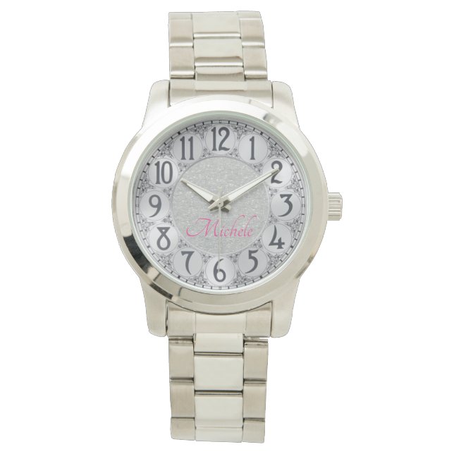 Reloj De Pulsera Monograma plateado purpurina (Anverso)
