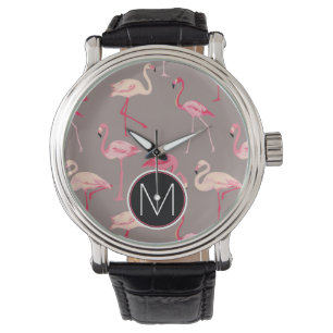 Reloj De Pulsera Monograma retro de los flamencos el  