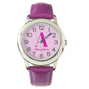 Reloj De Pulsera Monograma retro rosado caliente