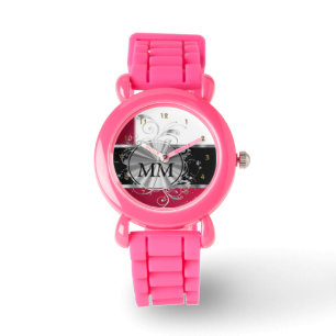Reloj De Pulsera Monograma rojo y plateado sobre blanco