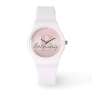 Reloj De Pulsera Monograma rosa de Personalizable corto y guión de 