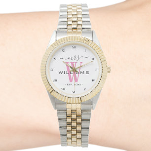 Reloj De Pulsera Monograma Rosa Esposa Novia Señora Bodas Aniversar