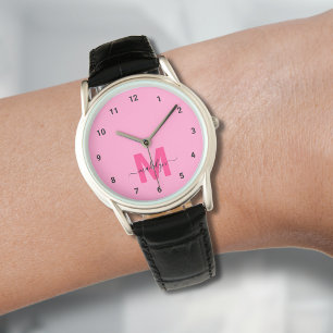 Reloj De Pulsera Monograma rosa Minimalista elegante
