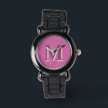 Reloj De Pulsera monograma rosa sólido vívido,<br><div class="desc">monograma rosa sólido vívido,  Watch. Código de color hexadecimal #CB649C</div>