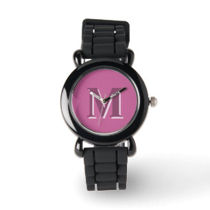 Reloj De Pulsera monograma rosa sólido vívido,