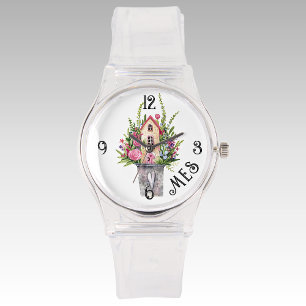 Reloj De Pulsera Monograma, Rosas Cottage Cuento de Hadas Silicón T