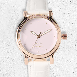 Reloj De Pulsera Monograma Rubor Pink | Elegante Minimalista de oro