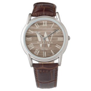 Reloj De Pulsera Monograma rústico Personalizado de granja Nombre f