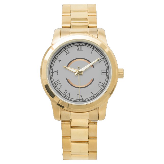 Reloj De Pulsera Monograma Rústico Unisex Oro Sobredimensionado (Anverso)