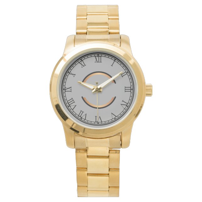Reloj De Pulsera Monograma Rústico Unisex Oro Sobredimensionado (Anverso)