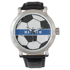 Reloj De Pulsera Monograma simple de fútbol negro y blanco