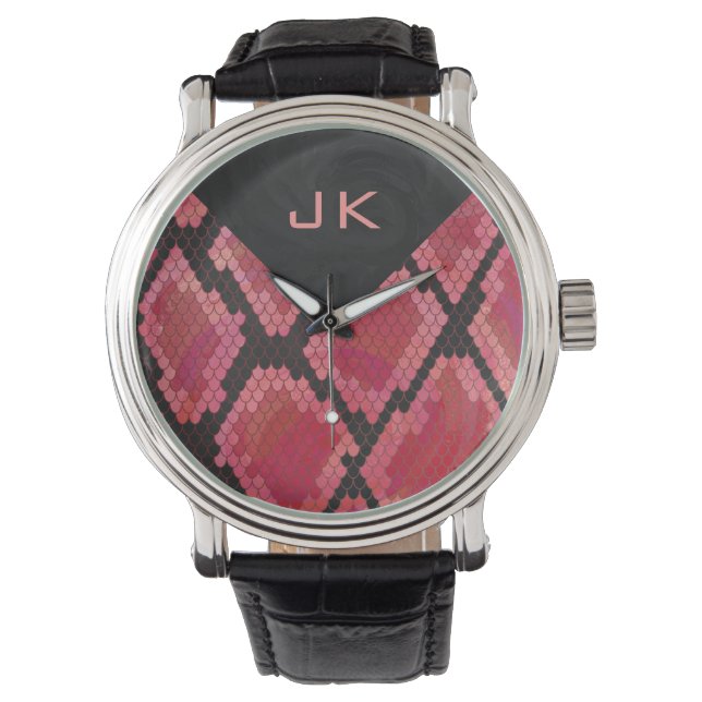 Reloj De Pulsera Monograma Snack Impresión negra y roja (Anverso)