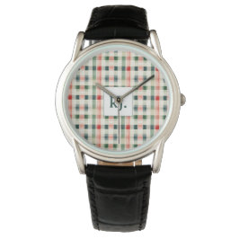 Reloj De Pulsera Monograma suave Evergreen Gingham